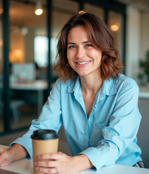 Könyvelő szakember mosolyogva irodai környezetben - megbízható könyvelési szolgáltatás